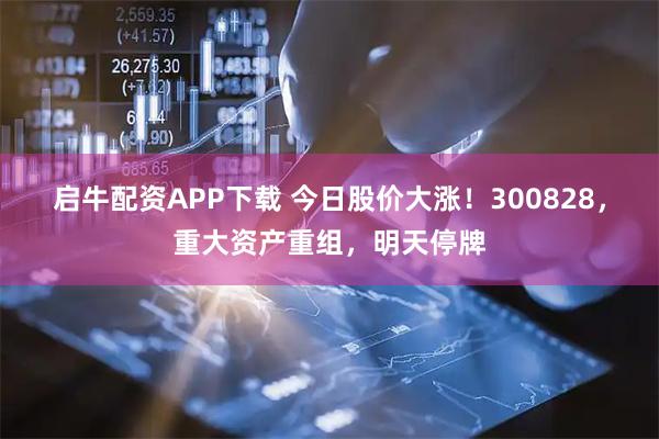启牛配资APP下载 今日股价大涨！300828，重大资产重组，明天停牌